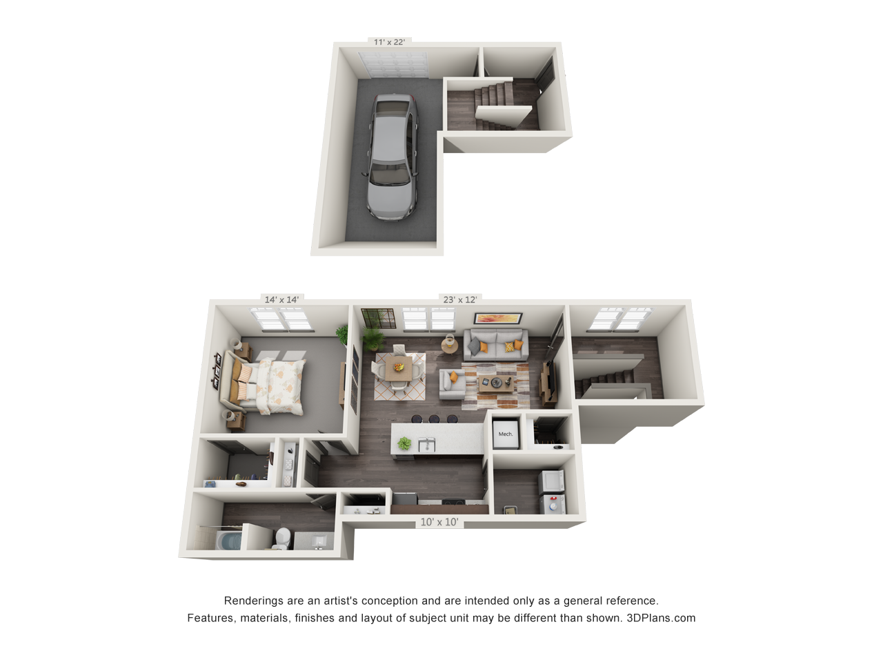 Floor plan for 1 bed, 1 bath, 921 sqft